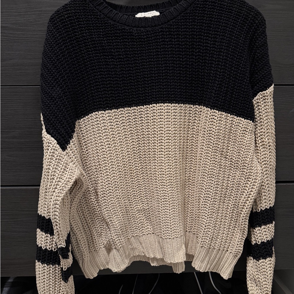 Z Supply Black & Cream Colorblock Crewneck Sweater